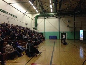 Students gather in the gym to learn about FASD.